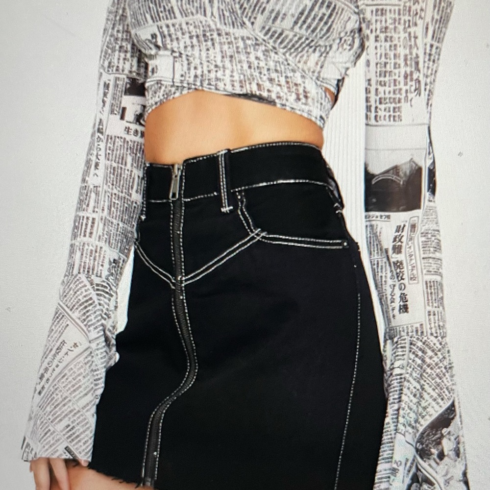 ZGY Black Contrast Stitching Zip Skirt